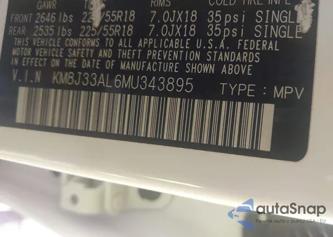 2021 Hyundai Tucson Limited from USA, damaged, VIN KM8J33AL6MU343895